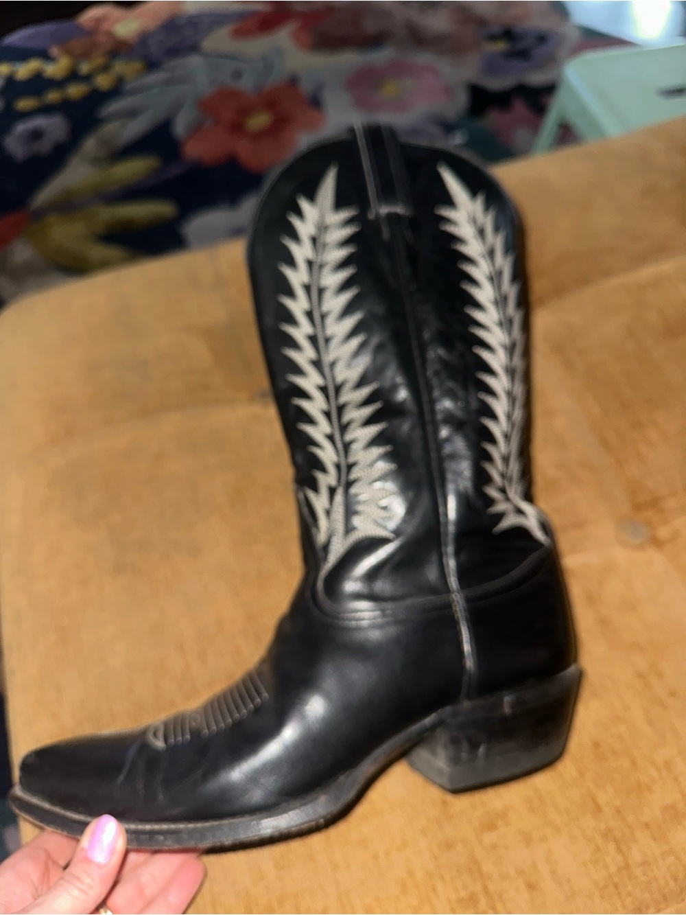 Tony Lama Black Genuine Leather Western Boots - Picture 2 of 5